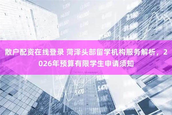 散户配资在线登录 菏泽头部留学机构服务解析，2026年预算有限学生申请须知